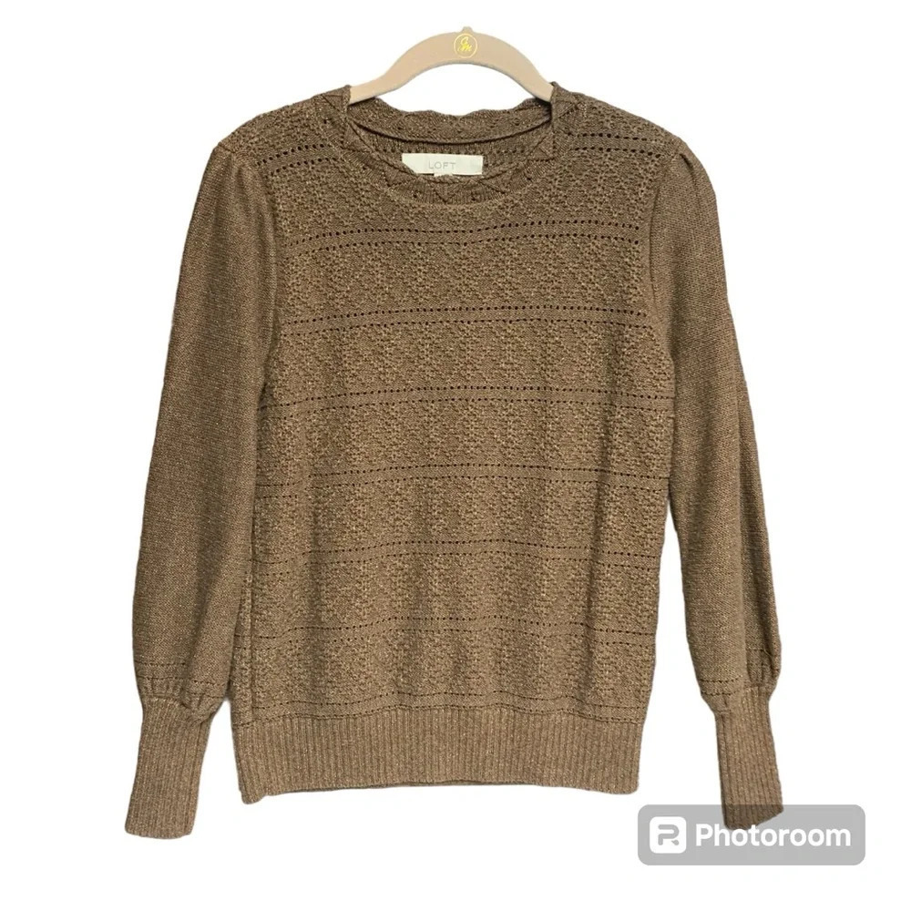 Loft brown/gold size medium sweater decorative neckline long sleeve